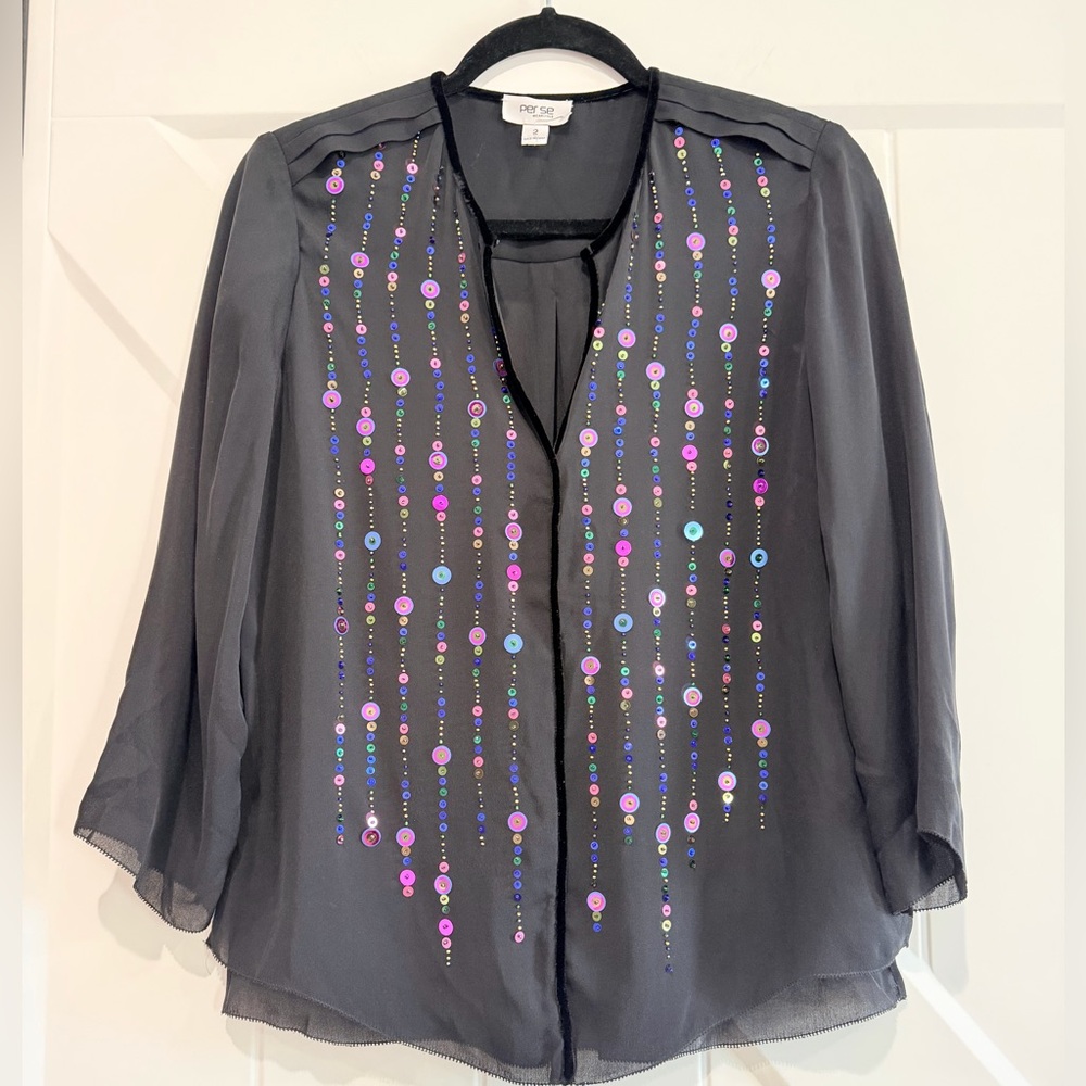 Per Se by Carlisle Blouse with Vibrant Embellishments
